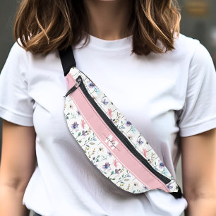 Wasserfarben-Wildblumen-Rosa-Personalisiertes Mono Bauchtasche