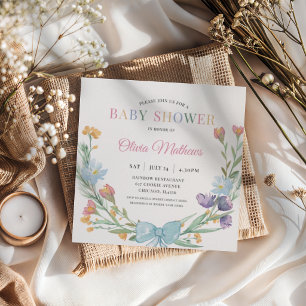 Wasserfarben-Wildblumen-Schleife Baby Shower Einladung