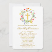 Wasserfarben Wildblumen Wreath Erste Kommune Gold Einladung (Vorderseite)