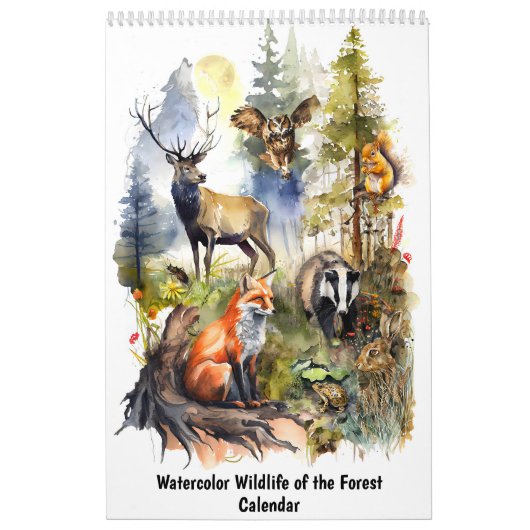 Wasserfarben-Wildtiere des Waldes – Kalender (Titelbild)