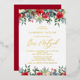 Wasserfarben Winter Blooms Floral Bar Mitzvah Folieneinladung