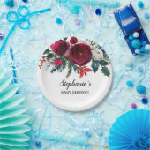 Wasserfarben Winter Burgund Blume Babydusche Pappteller (Party)