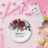 Wasserfarben Winter Burgund Blume Babydusche Pappteller (Party)