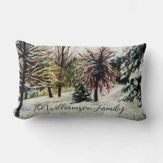 Wasserfarben-Winter-Natur-Schnee-Bäume mit indivi Lendenkissen