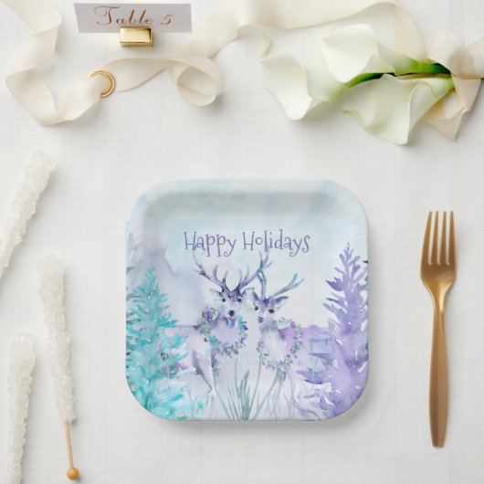 Wasserfarben-Winterlandschaft Frohe Feiertage Pappteller (Hochzeit)