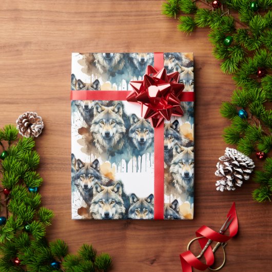 Wasserfarben Wolf Familie Tier Natur Kunst Geschenkpapier (Feiertagsgeschenk)