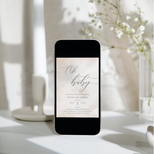 Wasserfarben-Wolken Oh Babydusche Einladung