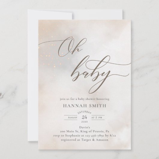 Wasserfarben-Wolken Oh Babydusche Einladung (Vorderseite)