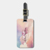 Wasserfarben Wolken Schwarz-weißer Monogrammname Gepäckanhänger (Vorderseite vertikal)
