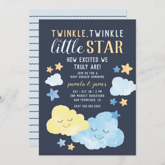 Wasserfarben Wolken Twinkle Little Star Baby Dusch Einladung (Vorne/Hinten)