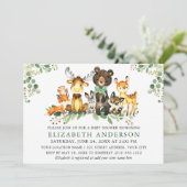 Wasserfarben-Woodland-Tiere Bow Baby-Dusche Einladung (Stehend Vorderseite)