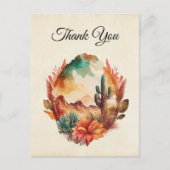 Wasserfarben-Wüstenkaktus und -gebirge Vielen Dank Postkarte (Vorderseite)