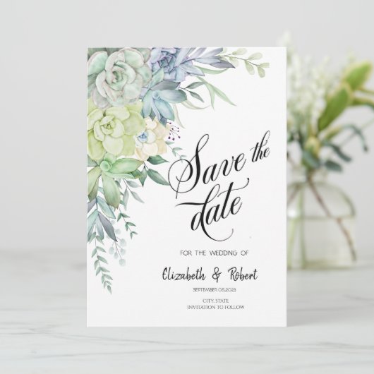 Wasserfarben-Wüstensukkulente Punkte Save the Date (Stehend Vorderseite)