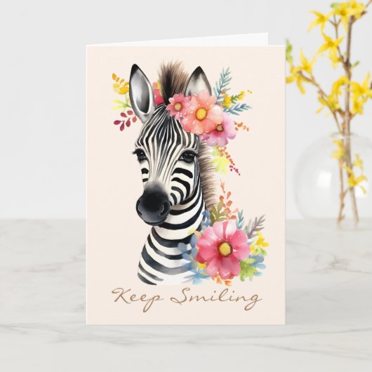 Wasserfarben-Zebra und Blumenreath Karte (Gelbe Blume)