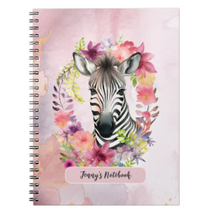 Wasserfarben-Zebra und Blumenreath Notizblock