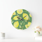 Wasserfarben Zitrone, Fruchttapete Muster. Große Wanduhr (Zuhause)