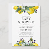 Wasserfarben-Zitrone und BlackBerry Summer Baby-Du Einladung (Vorderseite)