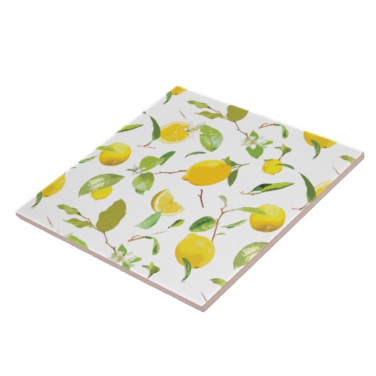 Wasserfarben-Zitrone und Blätter 2 Fliese (Seite)