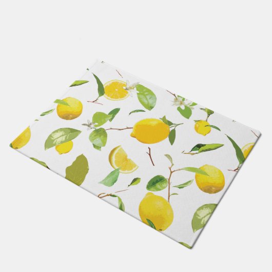 Wasserfarben-Zitrone und Blätter 2 Fußmatte (Schrägansicht)