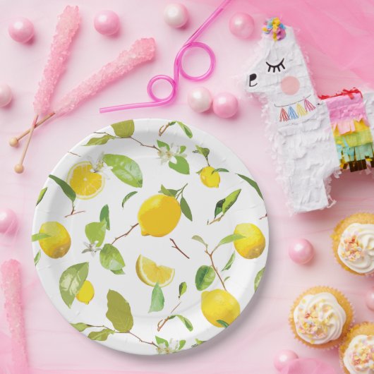 Wasserfarben-Zitrone und Blätter 2 Pappteller (Party)