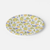 Wasserfarben Zitrone und Blueberry Obst mit Blätte Pappteller (Schrägansicht)