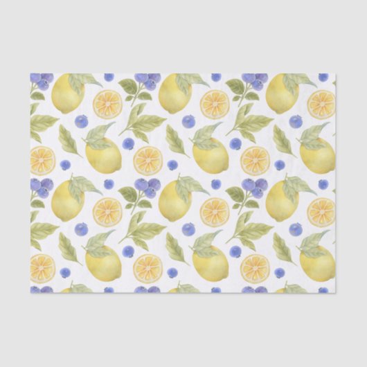 Wasserfarben Zitrone und Blueberry Obst mit Blätte Seidenpapier (Vorderseite)