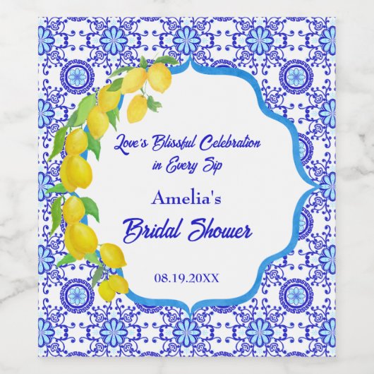 Wasserfarben-Zitronen-Amalfi-Brautparty Bliss Weinetikett (Einzelnes Label)