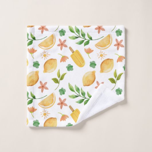 Wasserfarben-Zitronen Badhandtuch Set (Waschlappen)