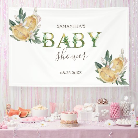 Wasserfarben-Zitronen Botanische Babydusche Banner (Party)