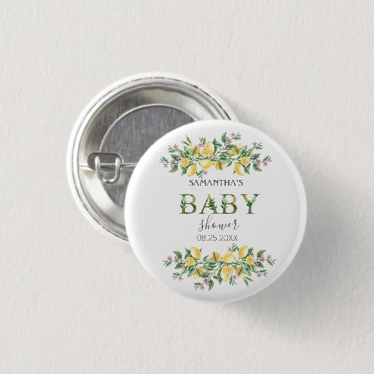 Wasserfarben Zitronen Botanische Blume Kinderdusch Button (Vorne & Hinten)