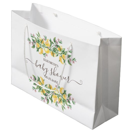 Wasserfarben Zitronen Botanische Blume Kinderdusch Große Geschenktüte (Vorderseite Schrägansicht)