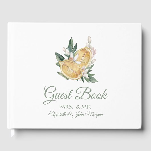 Wasserfarben-Zitronen-Botanische Polka-Punkte Gästebuch (Vorderseite)