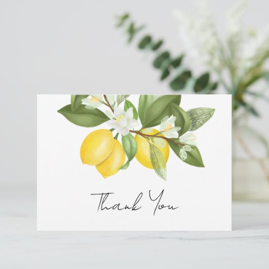 Wasserfarben-Zitronen-Brautparty Dankeskarte (Stehend Vorderseite)