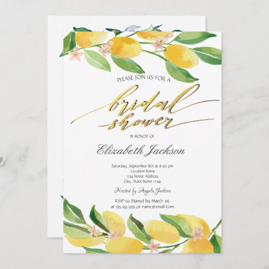 Wasserfarben-Zitronen-Brautparty Einladung (Vorne/Hinten)
