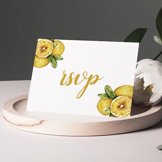 Wasserfarben Zitronen Citrus Moderne Hochzeit RSVP Postkarte