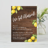 Wasserfarben Zitronen, die wir auf rustikalem Holz Einladung (Stehend Vorderseite)