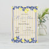 Wasserfarben Zitronen Gelbe Streifen Babydusche Einladung (Stehend Vorderseite)