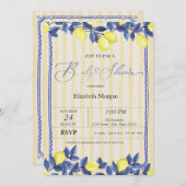 Wasserfarben Zitronen Gelbe Streifen Babydusche Einladung (Vorne/Hinten)