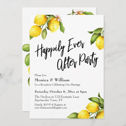 Wasserfarben-Zitronen glücklich immer nach dem Par Einladung (Vorne/Hinten)