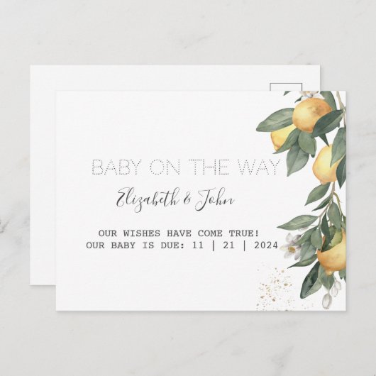 Wasserfarben Zitronen grün Ankündigungspostkarte (Vorne/Hinten)