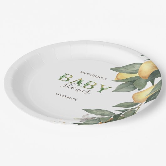 Wasserfarben Zitronen grün Pappteller (Schrägansicht)