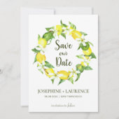 Wasserfarben-Zitronen-Grüntöne Wreath Save the Dat Date (Vorderseite)