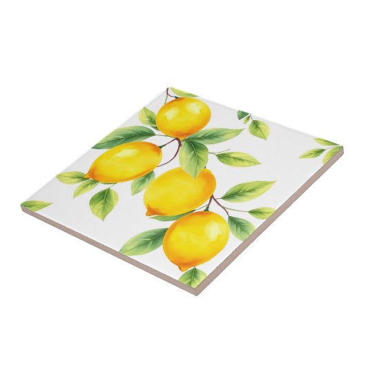 Wasserfarben-Zitronen mit grünen Blätter Fliese (Seite)