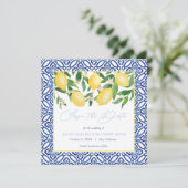 Wasserfarben-Zitronen mit spanischem Fliesenpulver Save The Date (Stehend Vorderseite)