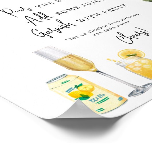 Wasserfarben Zitronen Polterabend Mimosa Bar Zeich Poster (Ecke)