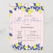 Wasserfarben Zitronen Rosa Streifen Babydusche Einladung (Vorne/Hinten)