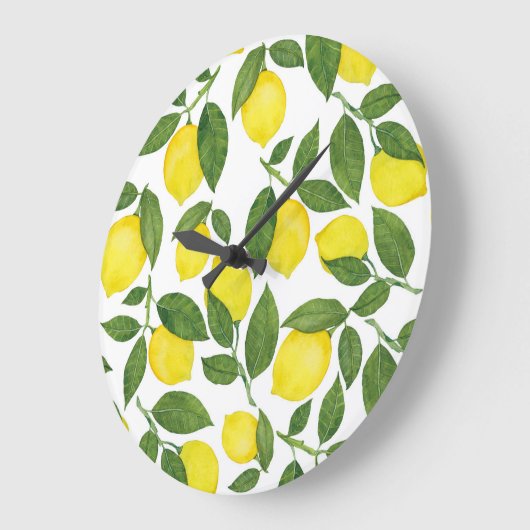 Wasserfarben-Zitronen: Sommerfruchtmuster Große Wanduhr (Winkel)