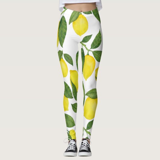Wasserfarben-Zitronen: Sommerfruchtmuster Leggings (Vorderseite)