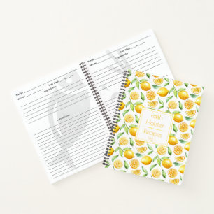 Wasserfarben Zitronen und Blätter Rezeptbuch Notizblock
