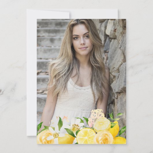 Wasserfarben-Zitronen und Blume Abschluss Einladung (Rückseite)